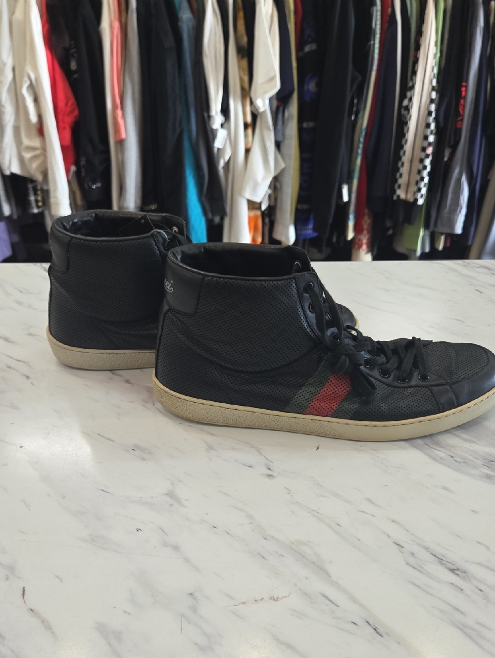 Gucci Black High-Top Sneakers with Red & Green Stripe
